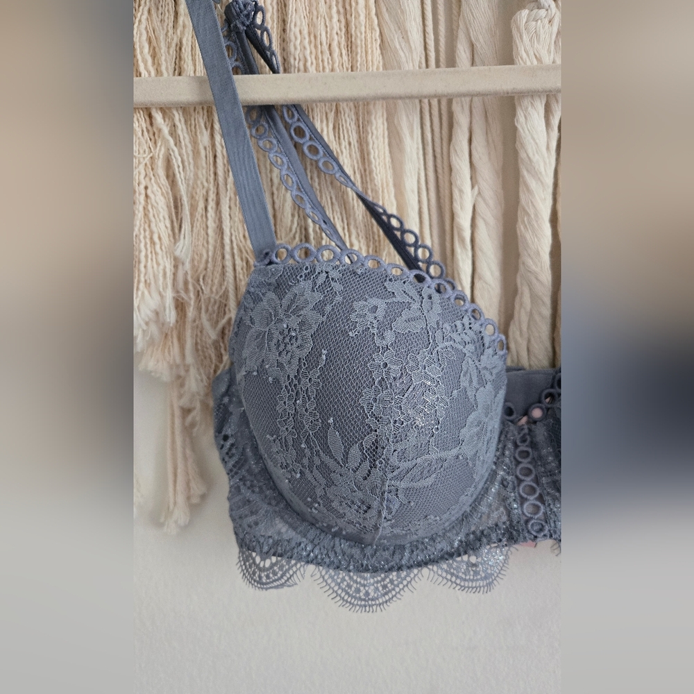 Victoria's Secret Bra Women's 36D Blue Gray Lace  Dream Angels Racerback - Picture 2 of 11